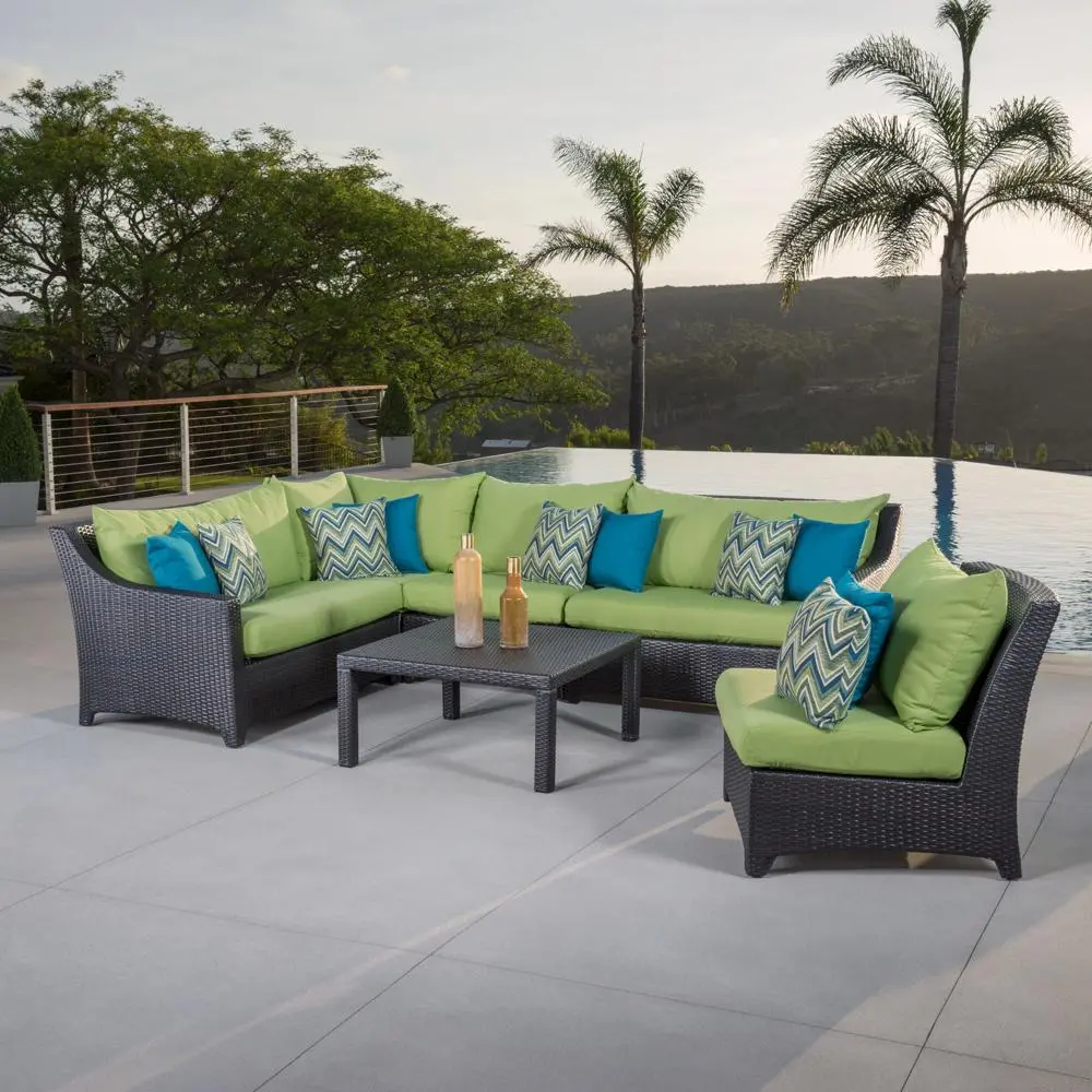 Deco Green 6 Piece Sectional and Coffee Table Patio Set-1
