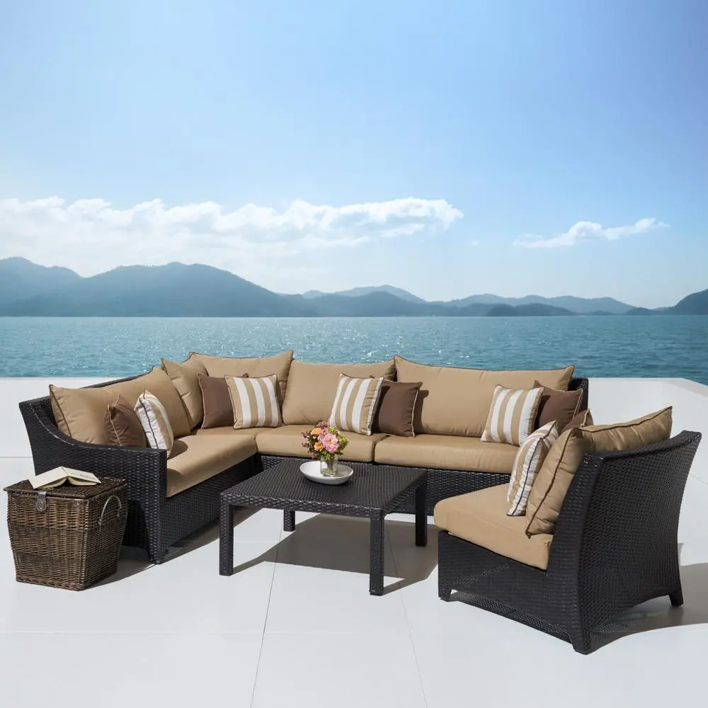 Deco Beige 6 Piece Sectional and Coffee Table Patio Set-1