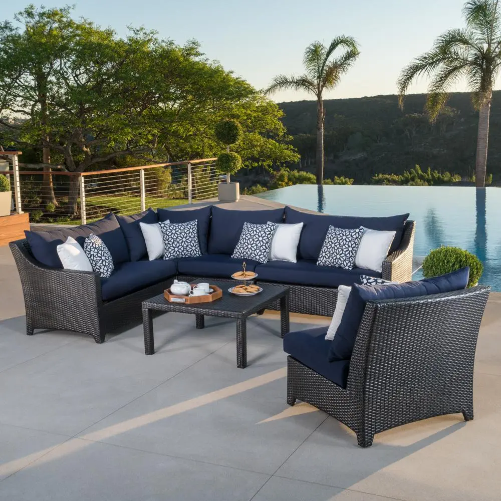 Deco Navy 6 Piece Sectional and Coffee Table Patio Set-1