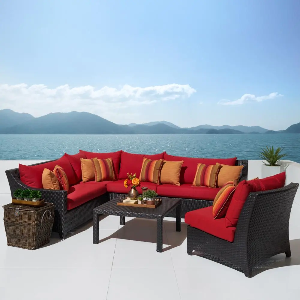 Deco Red 6 Piece Sectional and Coffee Table Patio Set-1