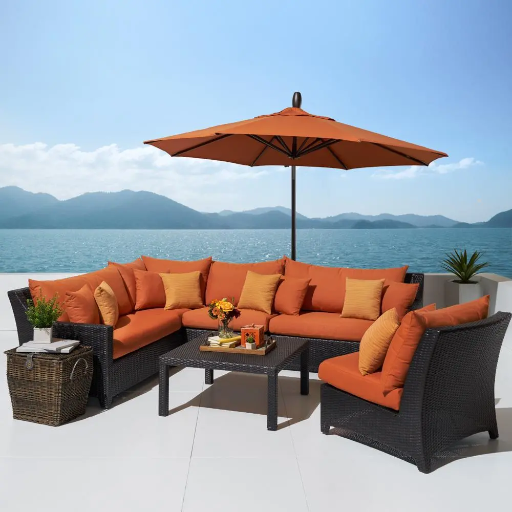 Deco Orange 6 Piece Sectional with Coffee Table and Umbrella Patio Set-1
