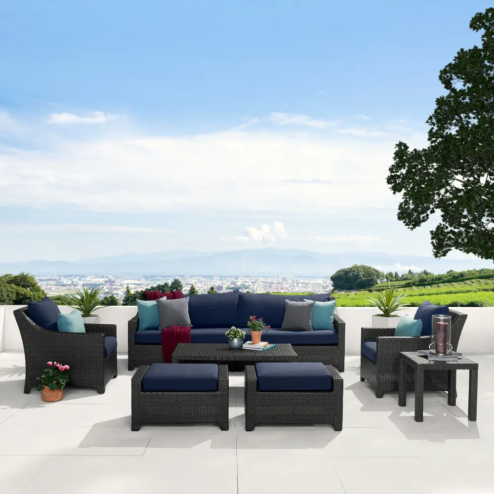 Deco Blue 8 Piece Sofa with Club Chairs and Ottomans Patio Set-1