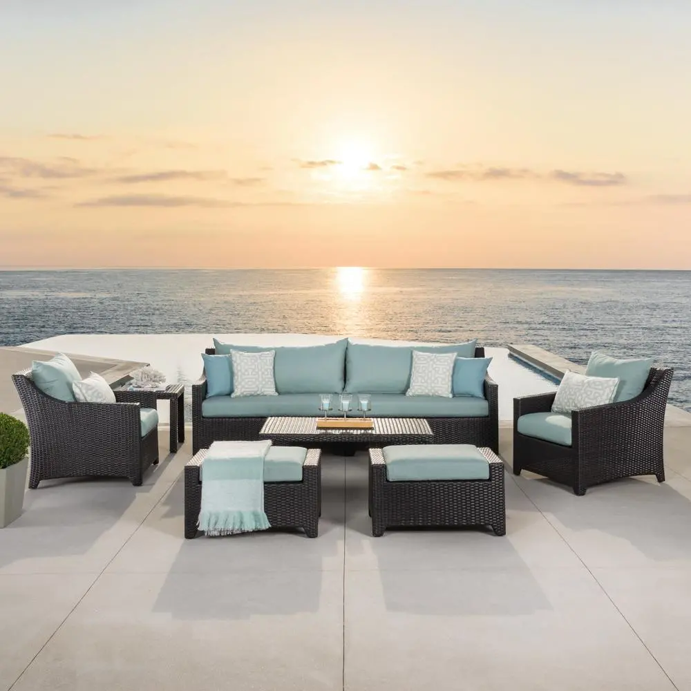 Deco Light Blue 8 Piece Sofa with Club Chairs and Ottomans Patio Set-1
