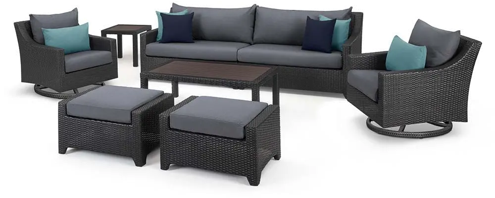 Deco Gray 8 Piece Sofa with Motion Club Chairs and Ottomans Patio Set-1