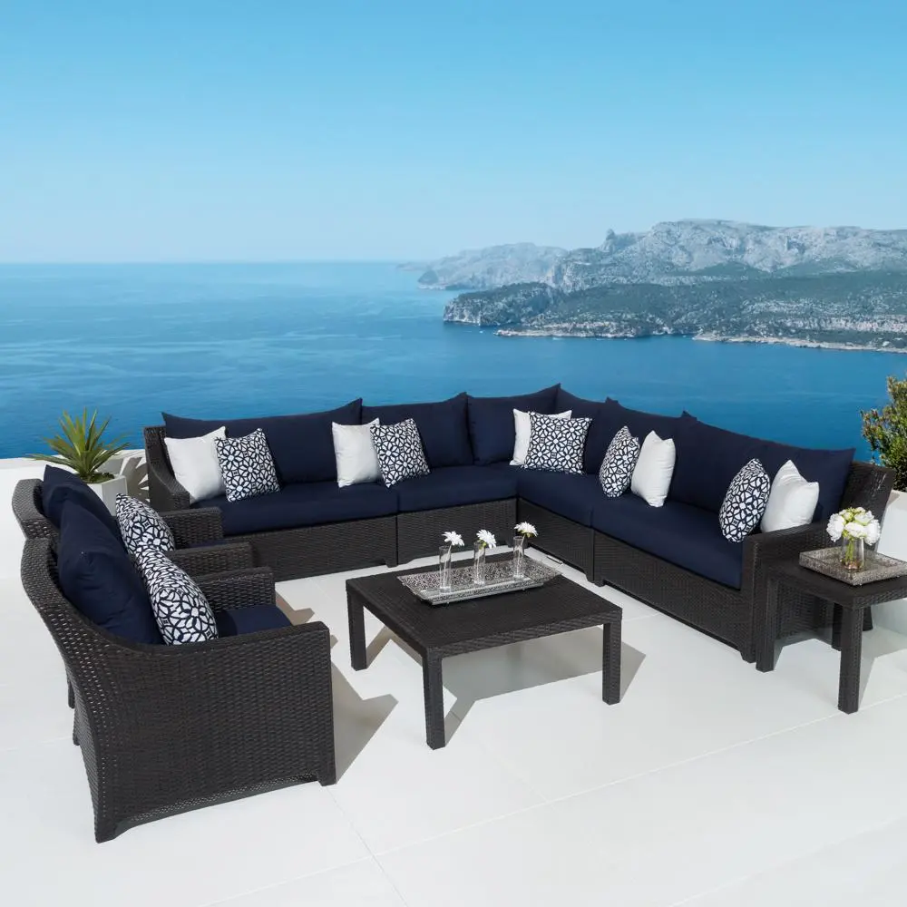 Deco Navy 9 Piece Sectional and Club Chairs Patio Set-1