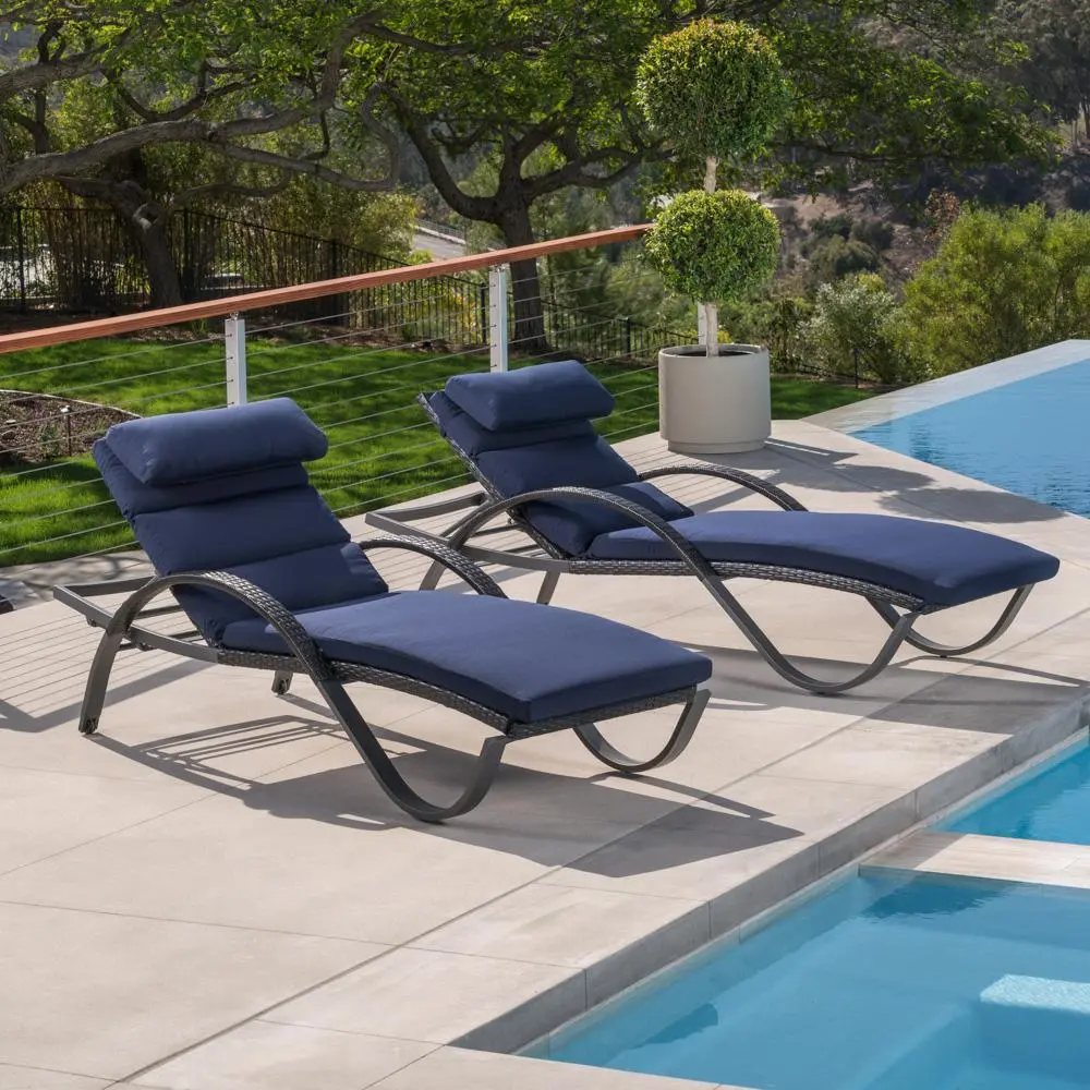 Deco Navy Chaise Lounges with Cushions Set-1