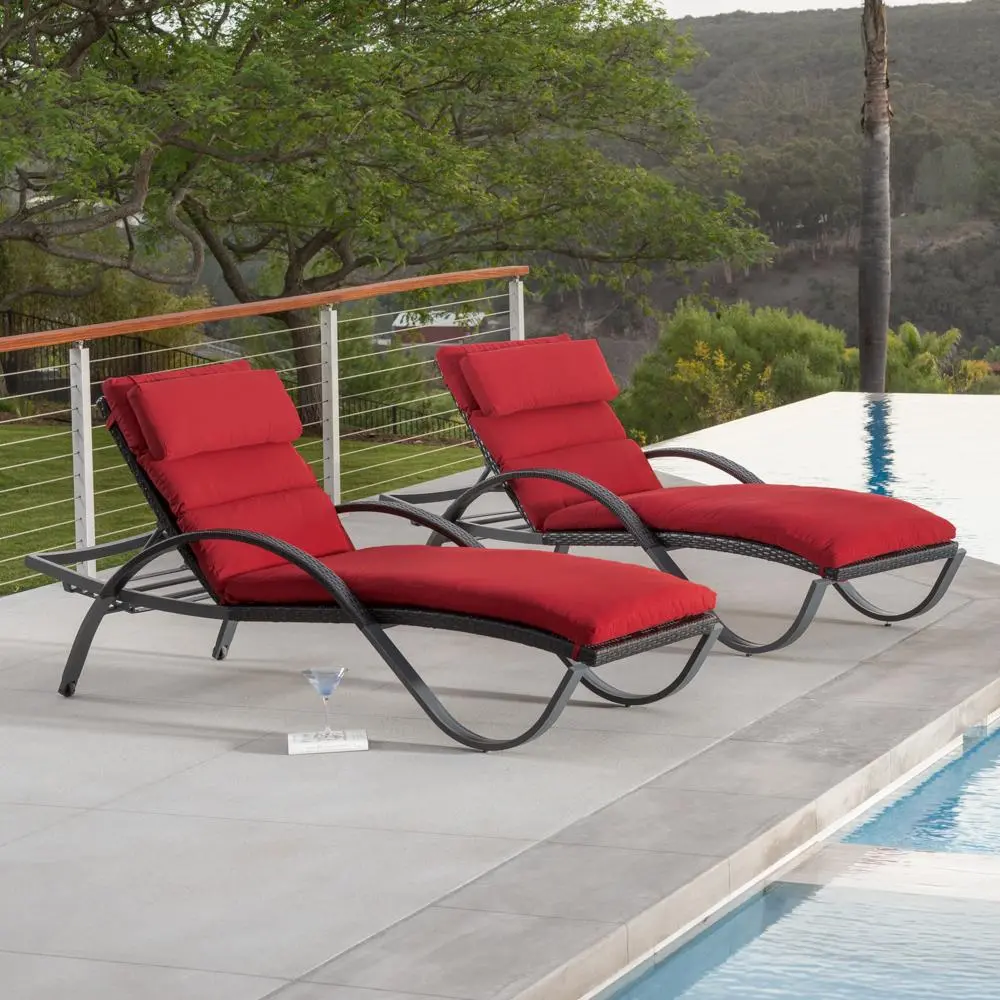 Deco Red Chaise Lounges with Cushions Set-1