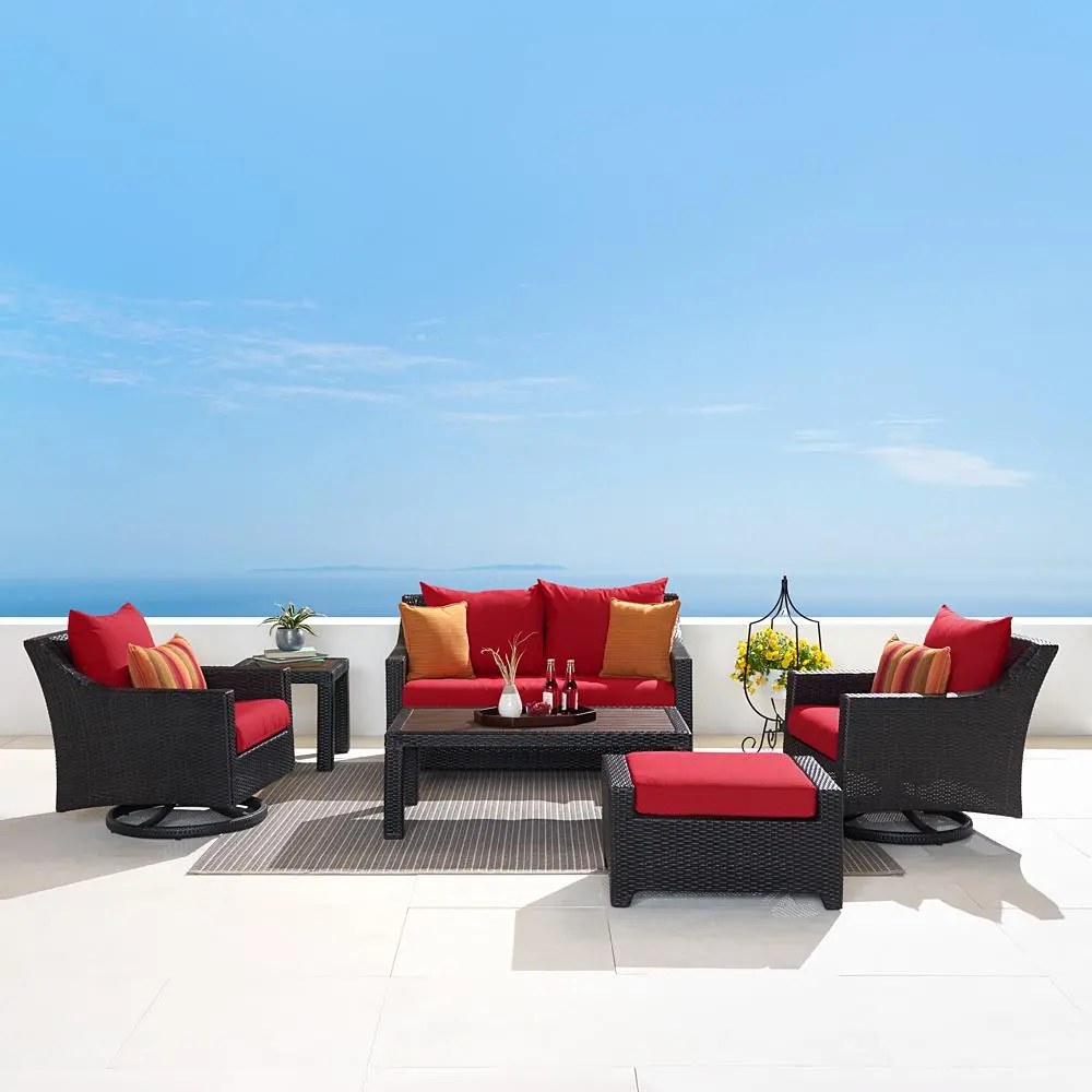 Deco Red 6 Piece Loveseat with Motion Club Chairs and Ottoman Patio Set-1