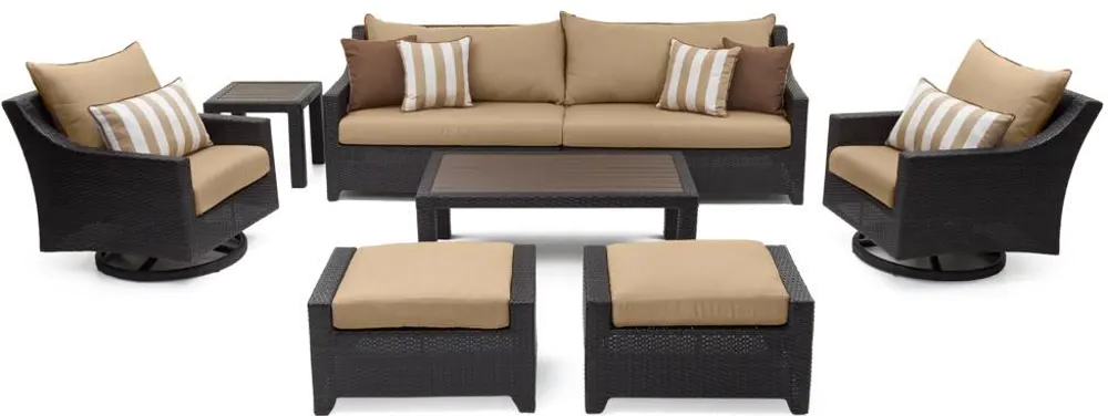 Deco Beige 8 Piece Sofa with Motion Club Chairs and Ottomans Patio Set-1