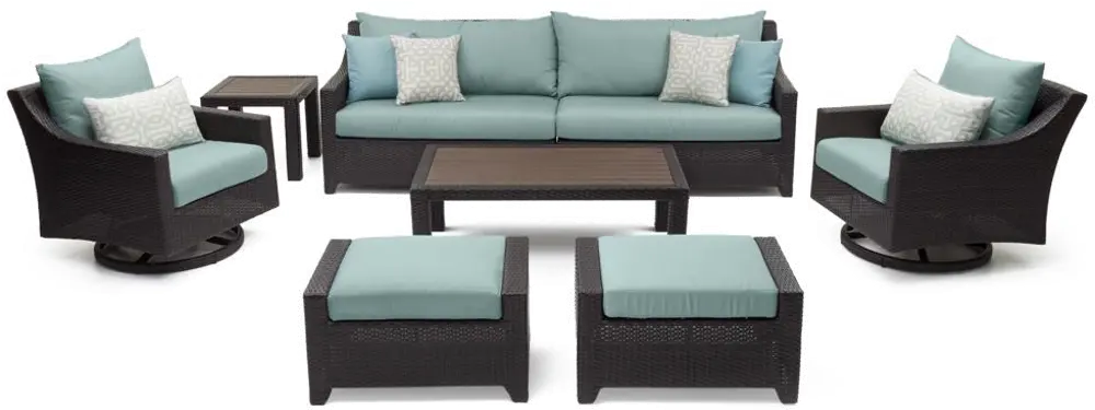 Deco Light Blue 8 Piece Sofa with Motion Club Chairs and Ottomans Patio Set-1