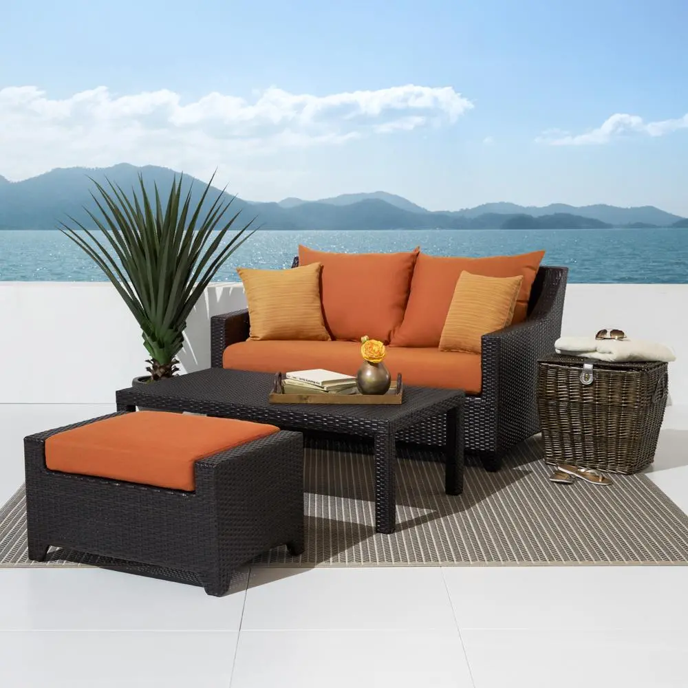 Deco Orange Loveseat with Ottoman and Coffee Table Patio Set-1