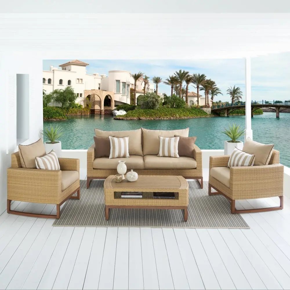 Mili Beige 4 Piece Loveseat and Club Chairs Patio Set-1