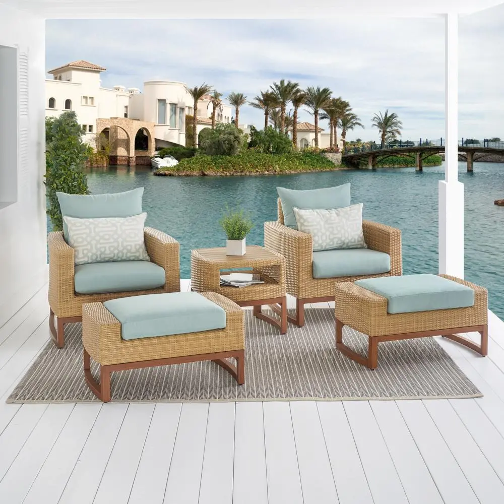 Mili Light Blue 5 Piece Club Chairs with Ottomans Patio Set-1