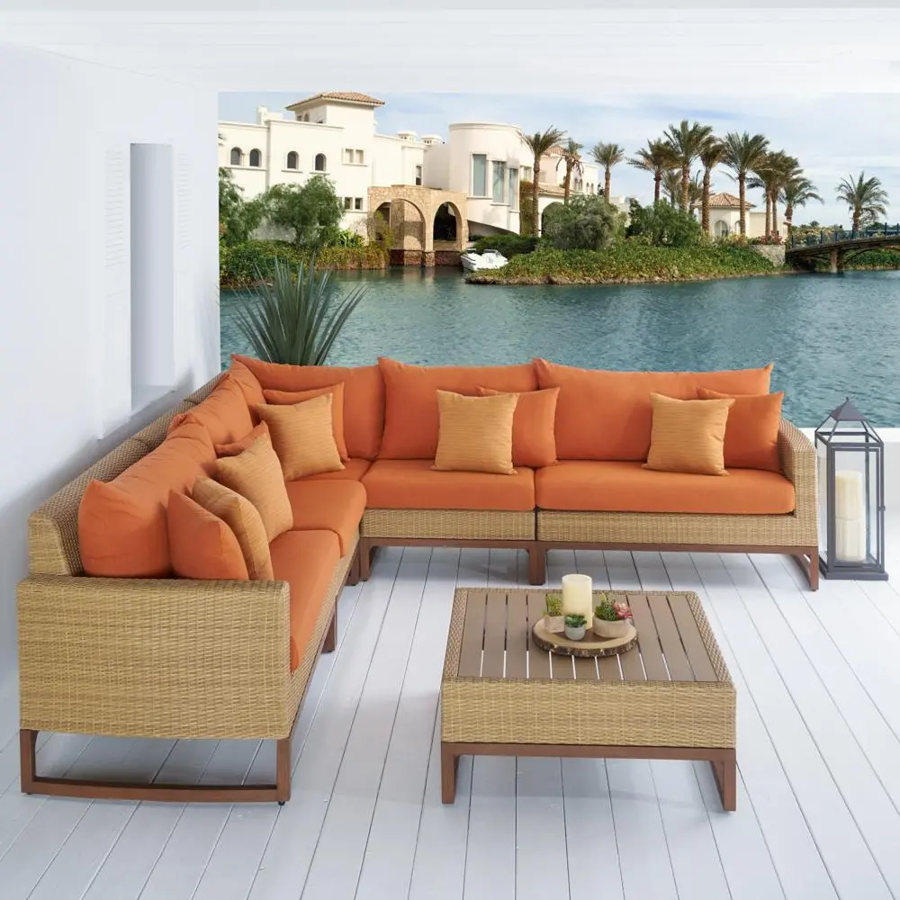 Mili Orange 6 Piece Sectional and Coffee Table Patio Set-1