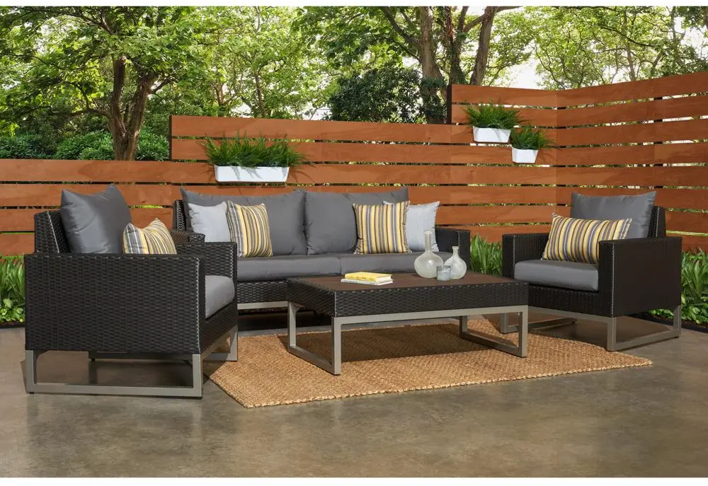 Milo Charcoal Espresso 4 Piece Loveseat and Club Chairs Patio Set-1