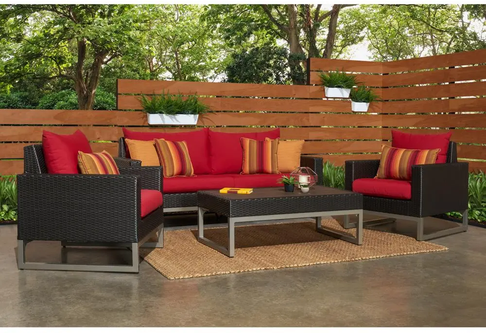 Milo Red Espresso 4 Piece Loveseat and Club Chairs Patio Set-1