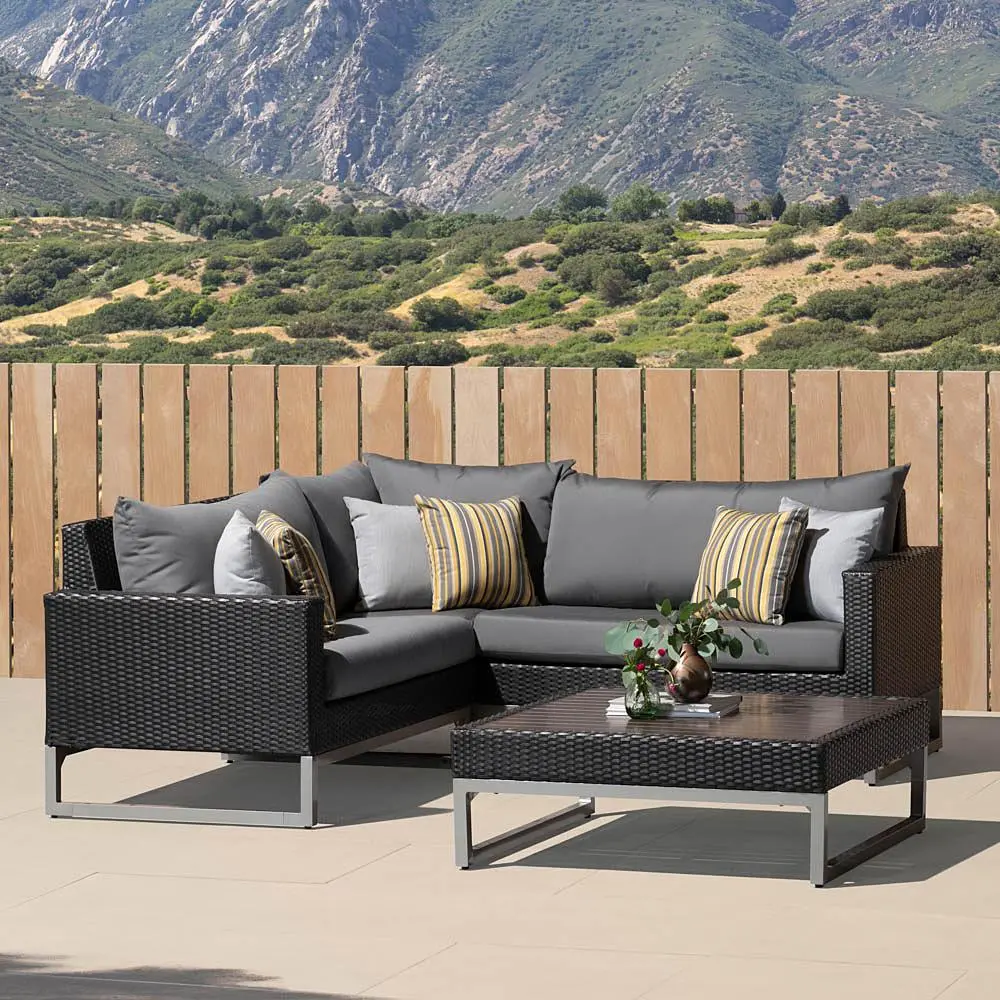 Milo Charcoal Espresso 4 Piece Sectional with Table Patio Set-1