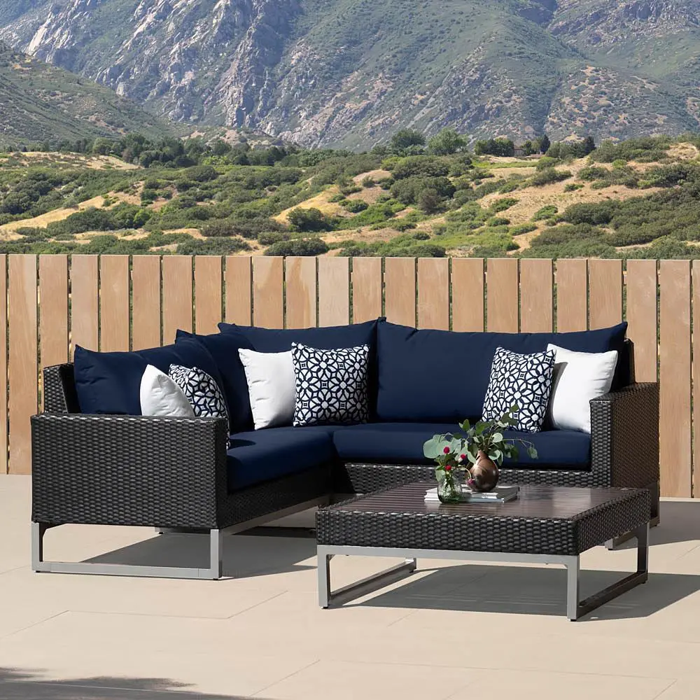 Milo Navy Espresso 4 Piece Sectional with Table Patio Set-1