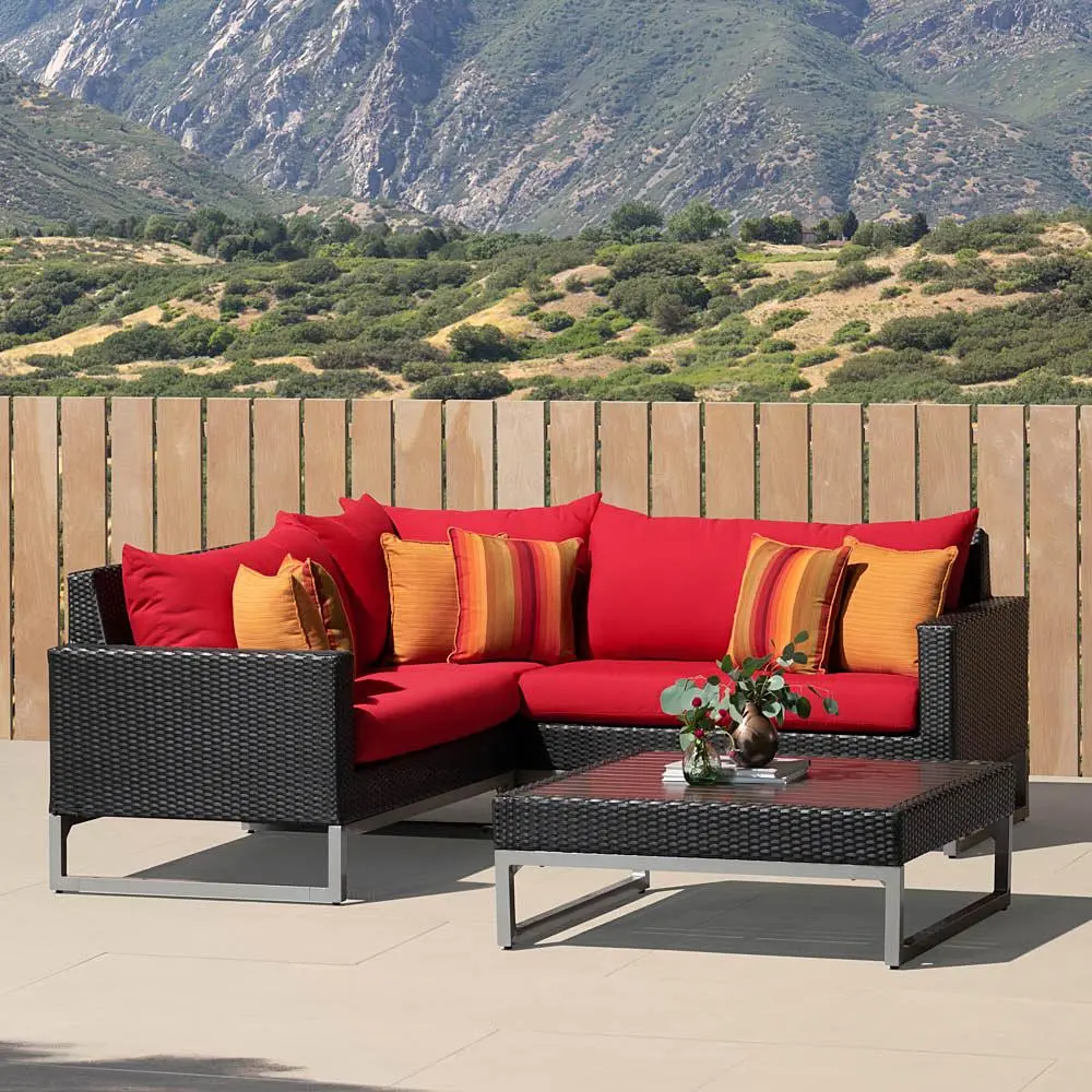Milo Red Espresso 4 Piece Sectional with Table Patio Set-1