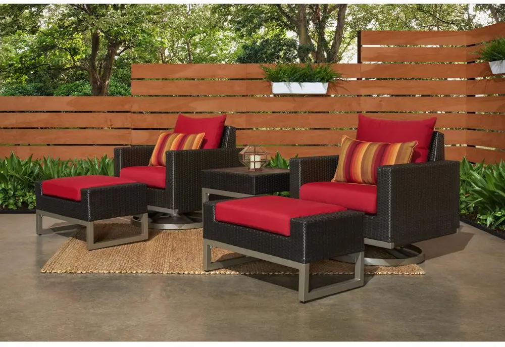 Milo Red Espresso 5 Piece Motion Club Chairs with Ottomans Patio Set-1