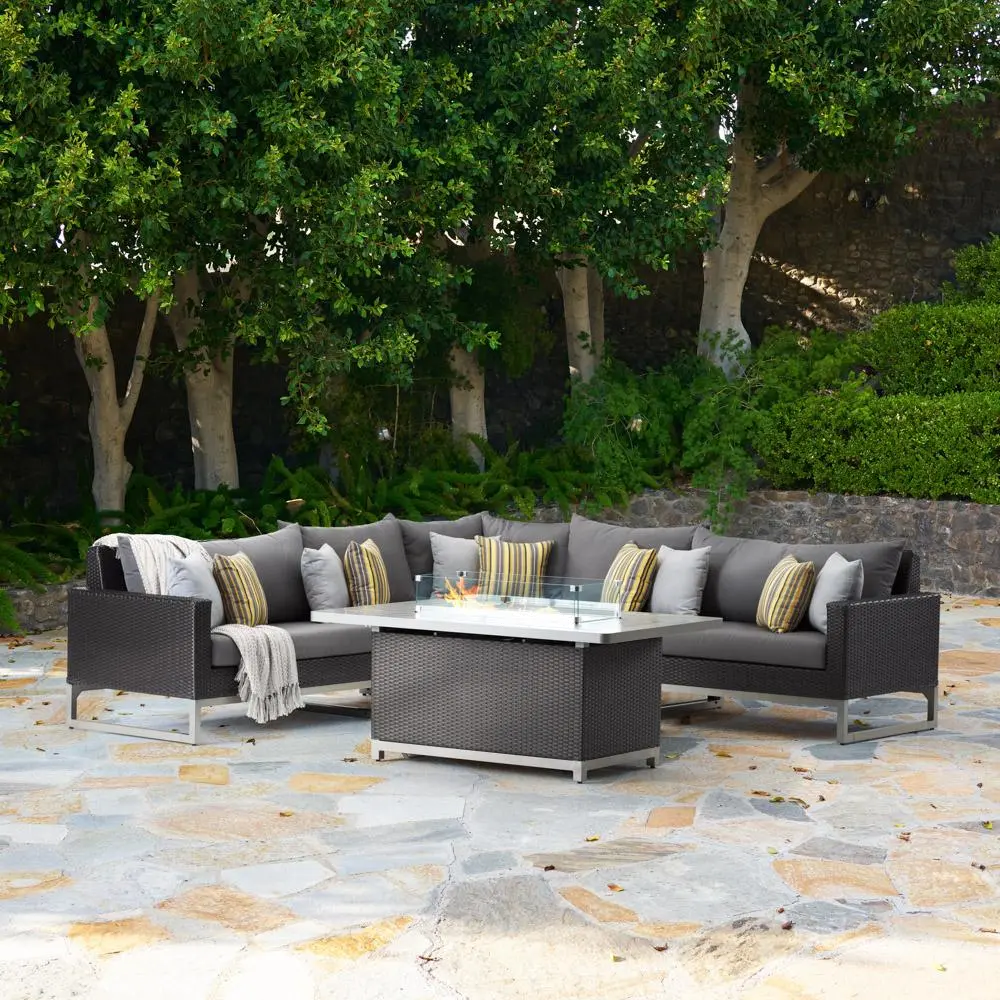 Milo Charcoal Espresso 6 Piece Sectional with Fire Table Patio Set-1
