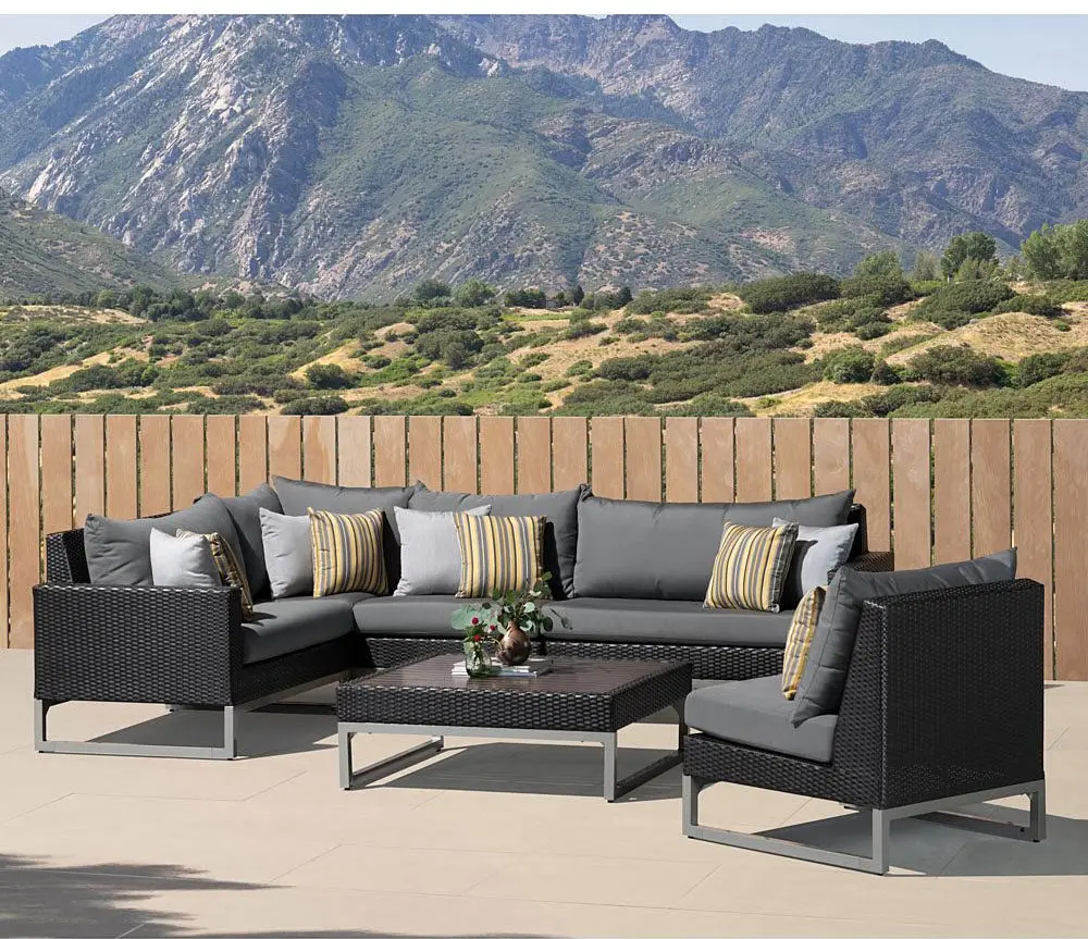 Milo Charcoal Espresso 6 Piece Sectional and Coffee Table Patio Set-1