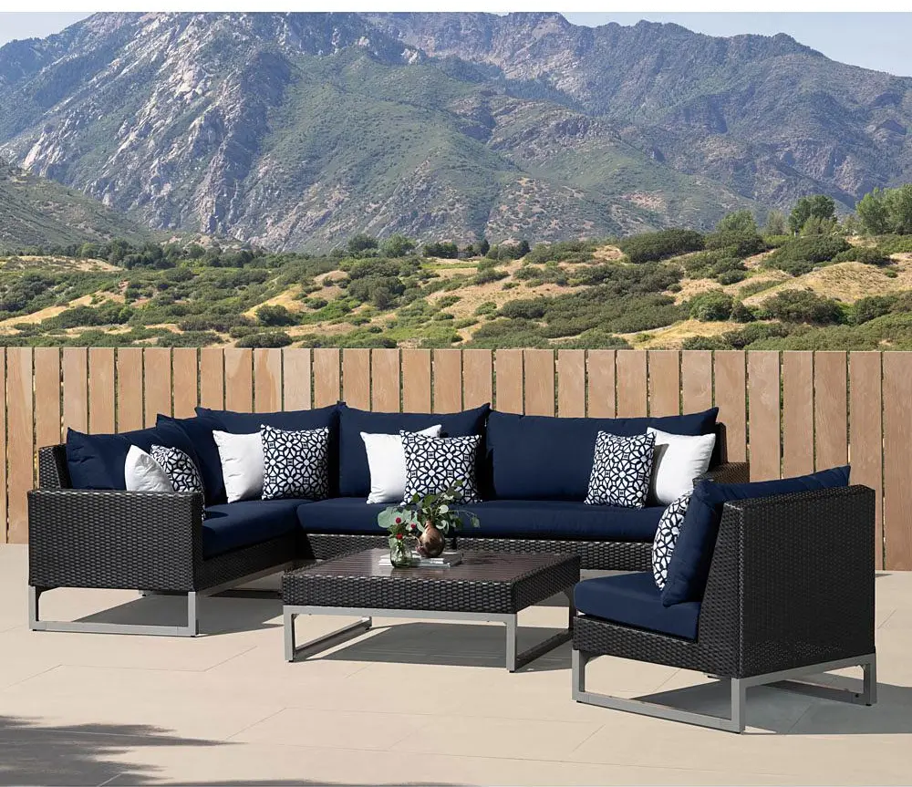 Milo Navy Espresso 6 Piece Sectional and Coffee Table Patio Set-1