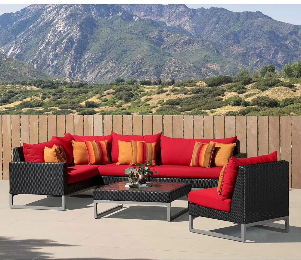 Milo Red Espresso 6 Piece Sectional and Coffee Table Patio Set-1
