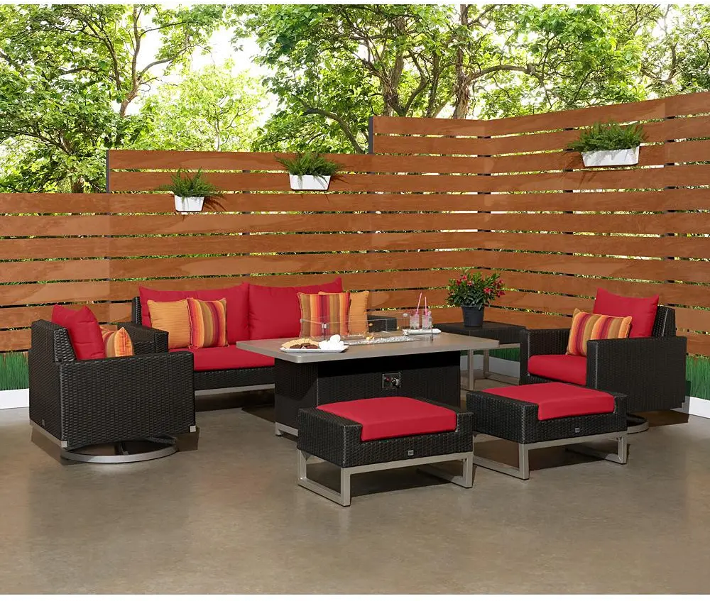 Milo Red and Espresso 7 Piece Sofa with Fire Table Patio Set-1
