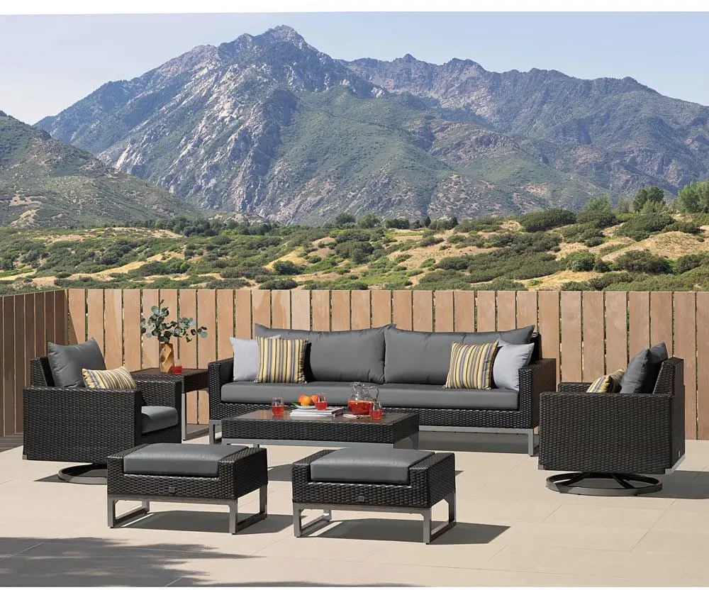 Milo Espresso 8 Piece Seating Set with Charcoal Cushions-1