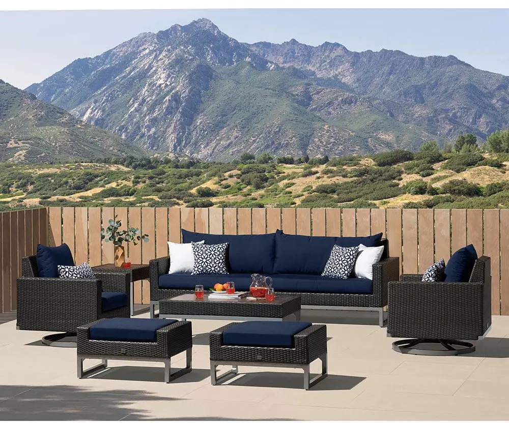 Milo Espresso 8 Piece Seating Set with Navy Cushions-1