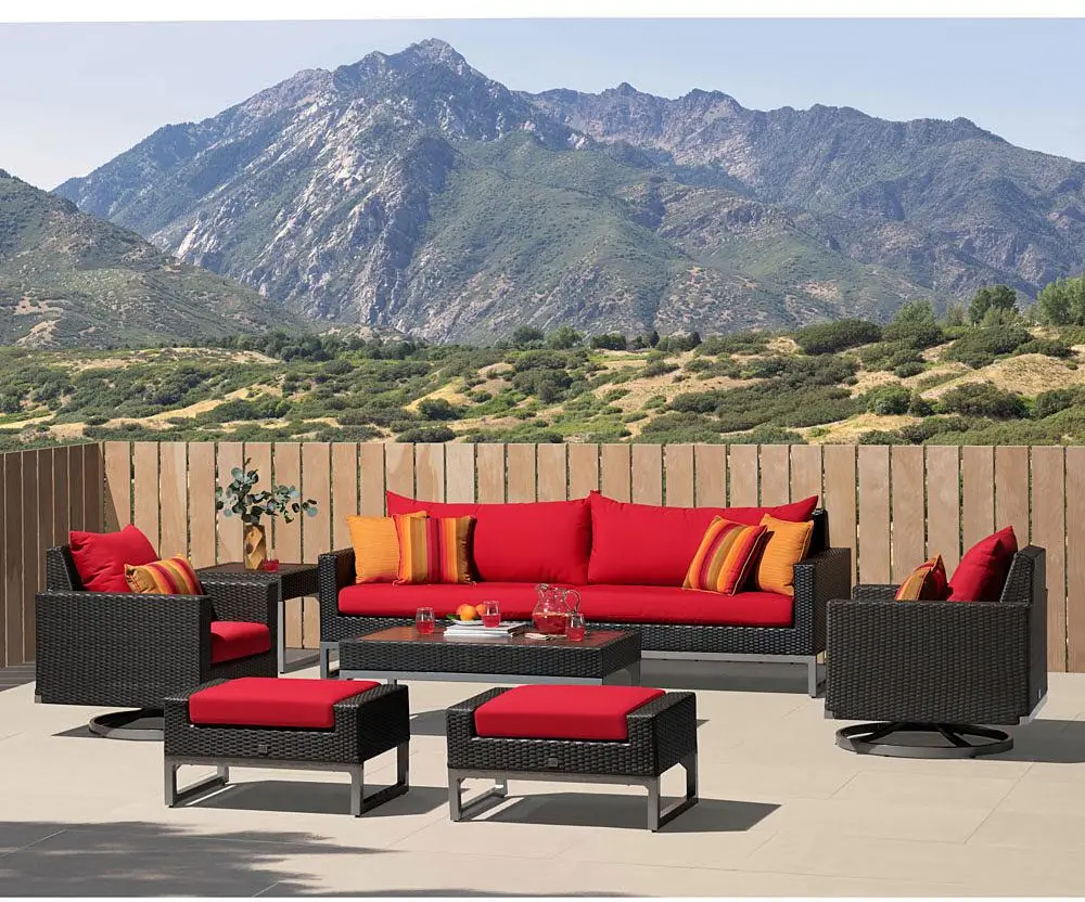 Milo Espresso 8 Piece Seating Set with Red Cushions-1