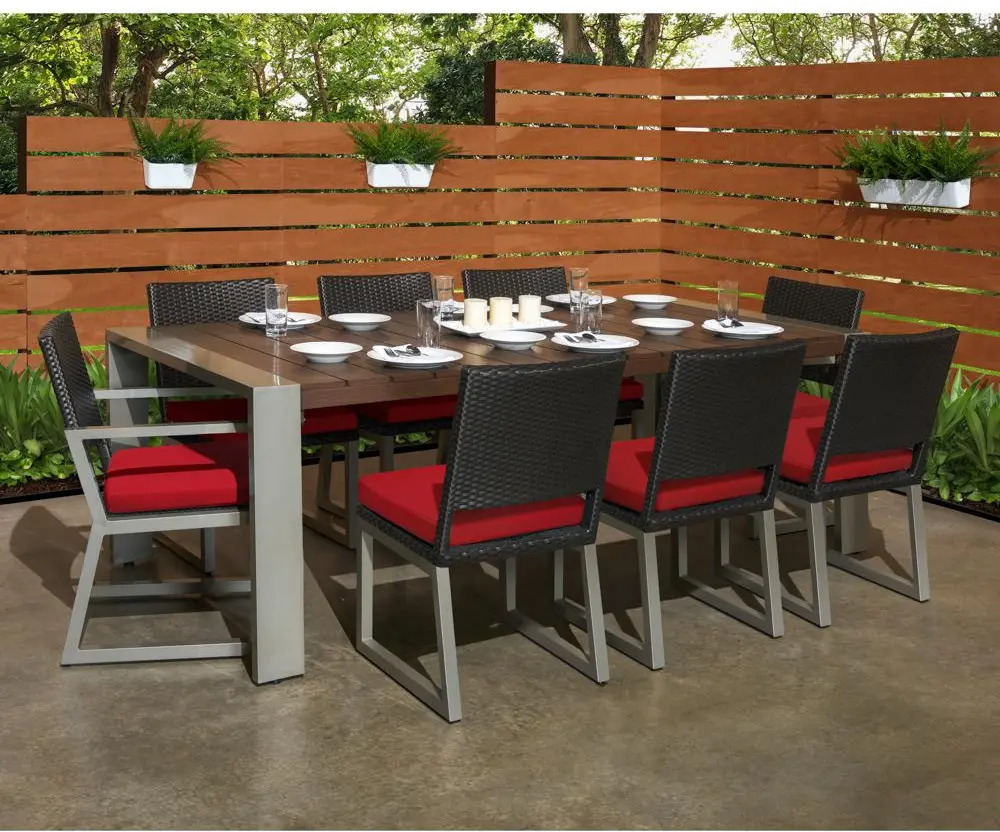 Milo Espresso 9 Piece Outdoor Dining Set with Red Cushions-1