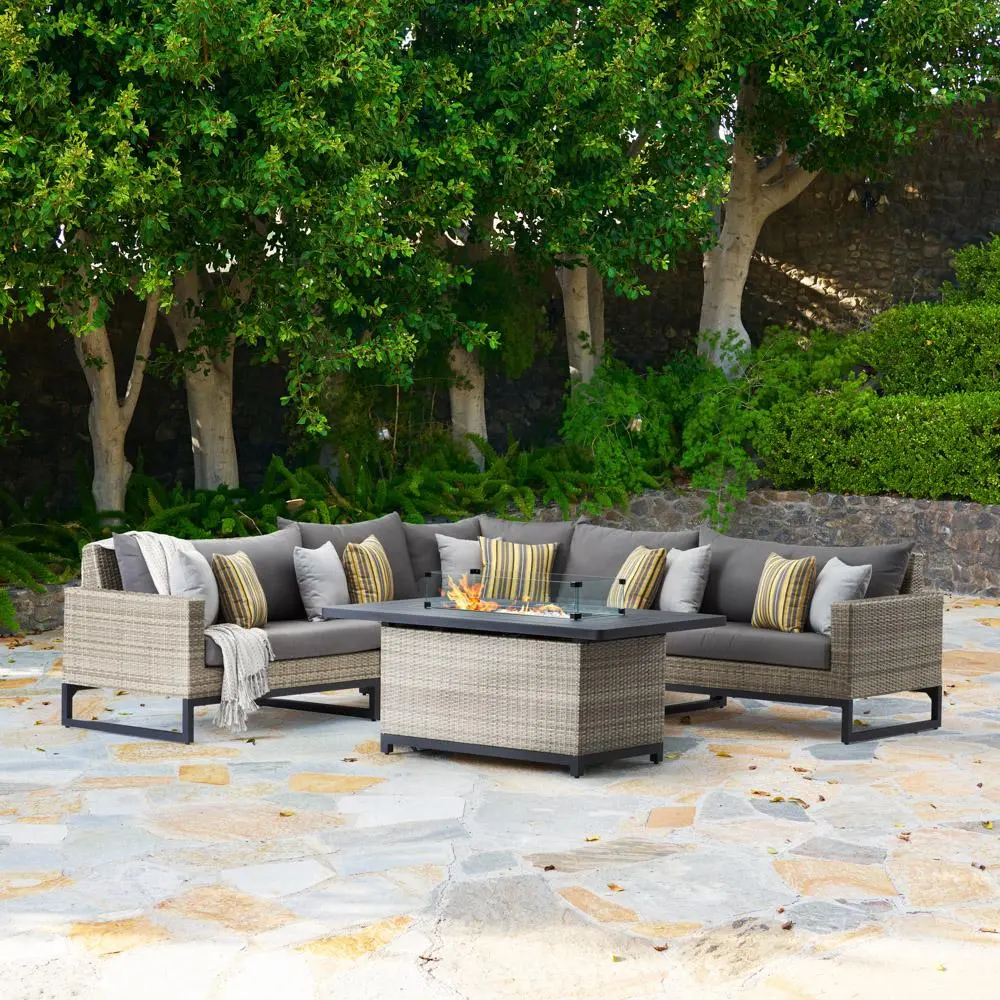 Milo Gray 6 Piece Sectional with Gray Cushions and Fire Pit-1