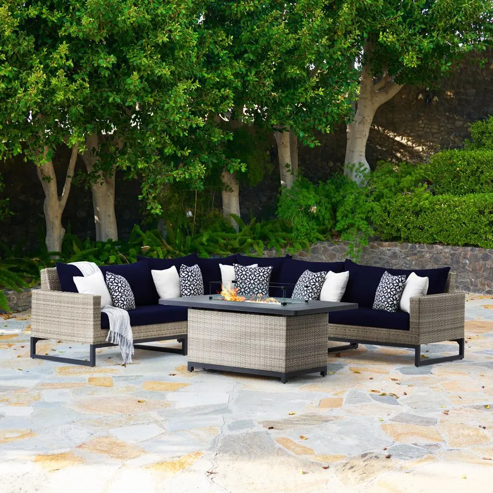 Milo Gray 6 Piece Sectional with Navy Cushions and Fire Pit-1