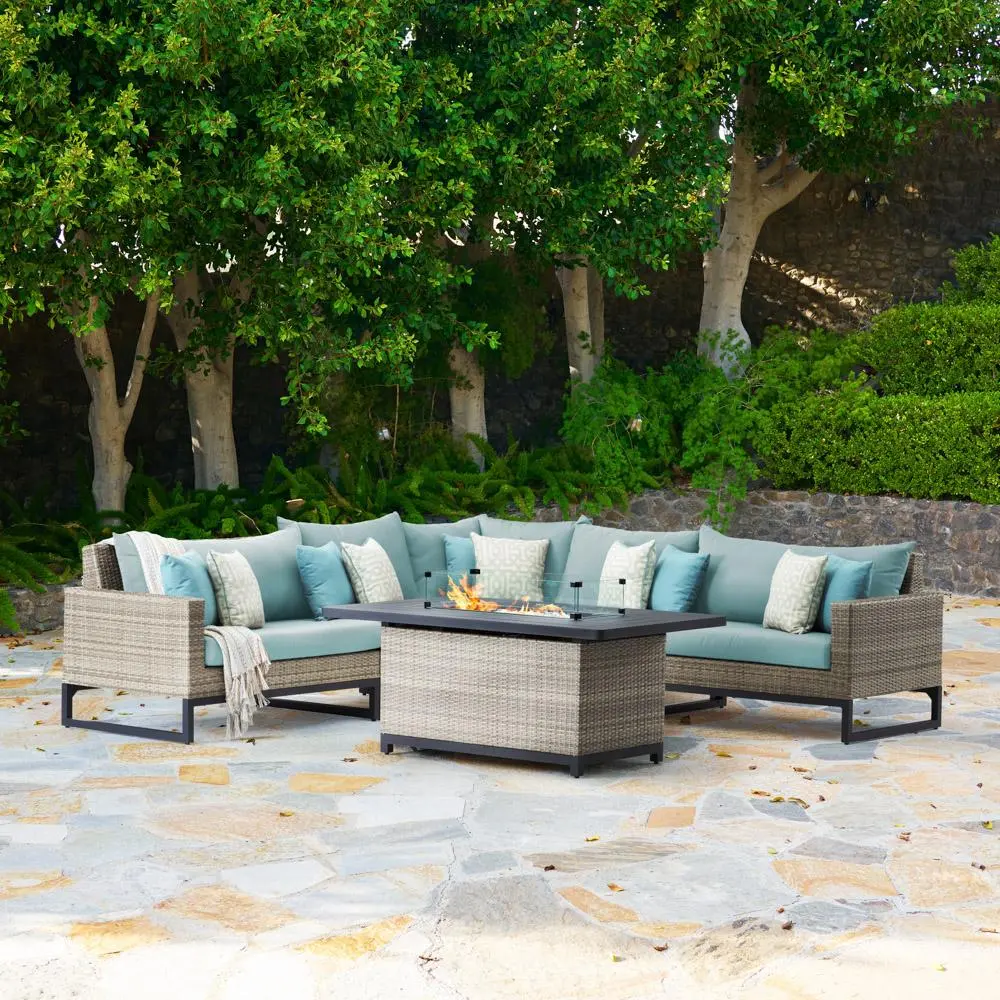 Milo Gray 6 Piece Sectional with Light Blue and Fire Pit-1