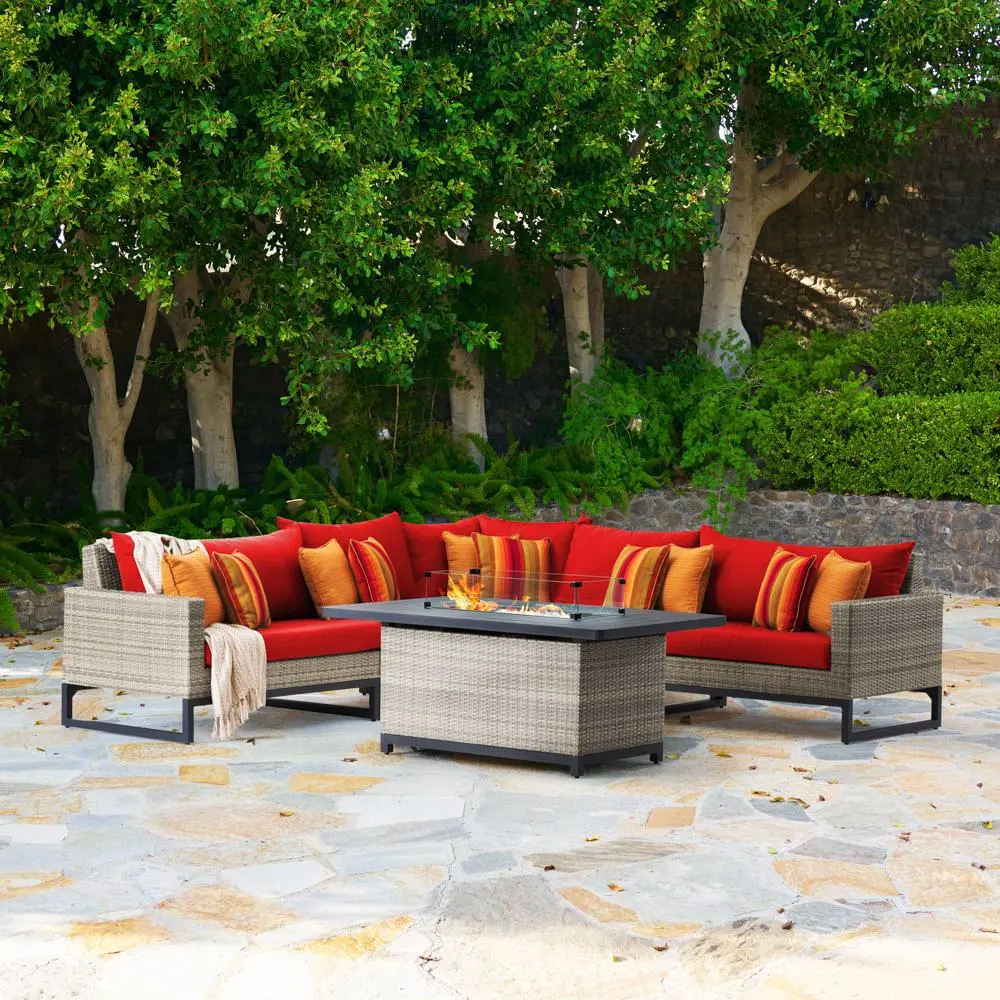 Milo Gray 6 Piece Sectional with Red and Fire Pit-1