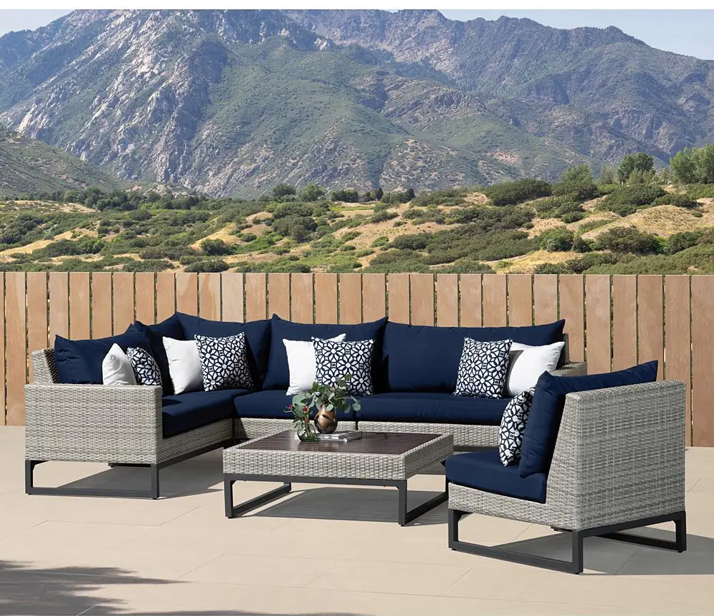 Milo Gray 6 Piece Sectional with Navy Cushions-1