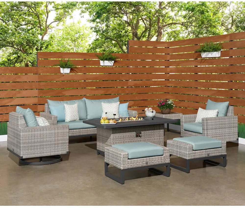 Milo Light Blue and Gray 7 Piece Sofa with Fire Table Patio Set-1