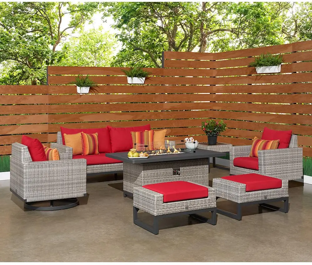 Milo Red and Gray 7 Piece Sofa with Fire Table Patio Set-1