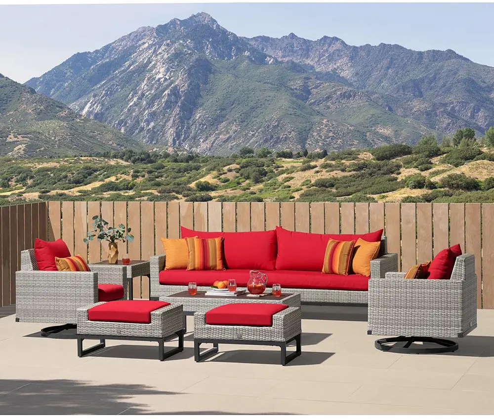 Milo Gray 8 Piece Set with Red Cushions-1