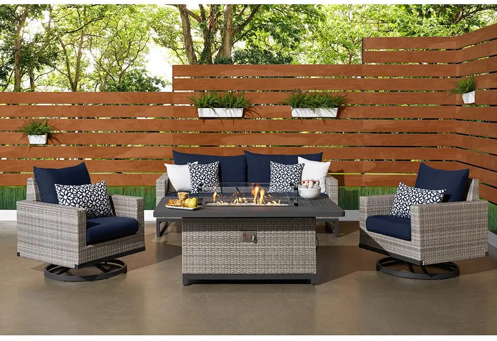 Milo Gray 4 Piece Outdoor Set with Navy Cushions and Fire Pit-1