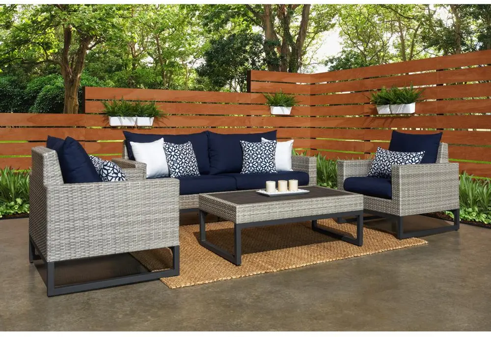 Milo Gray 4 Piece Seating Set with Navy Cushions-1