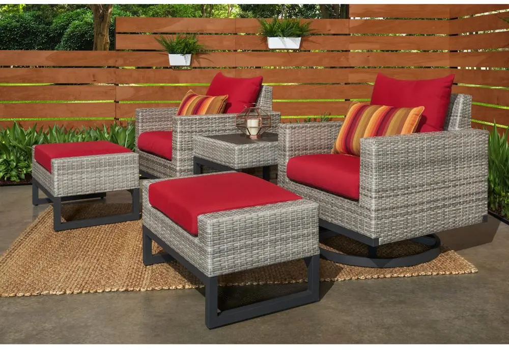 Milo Gray 5 Piece Club Chair Set with Red Cushions-1