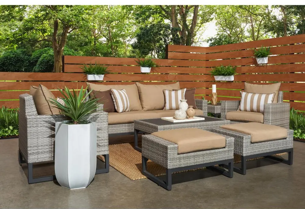 Milo Gray 7 Piece Outdoor Set with Tan Cushions-1