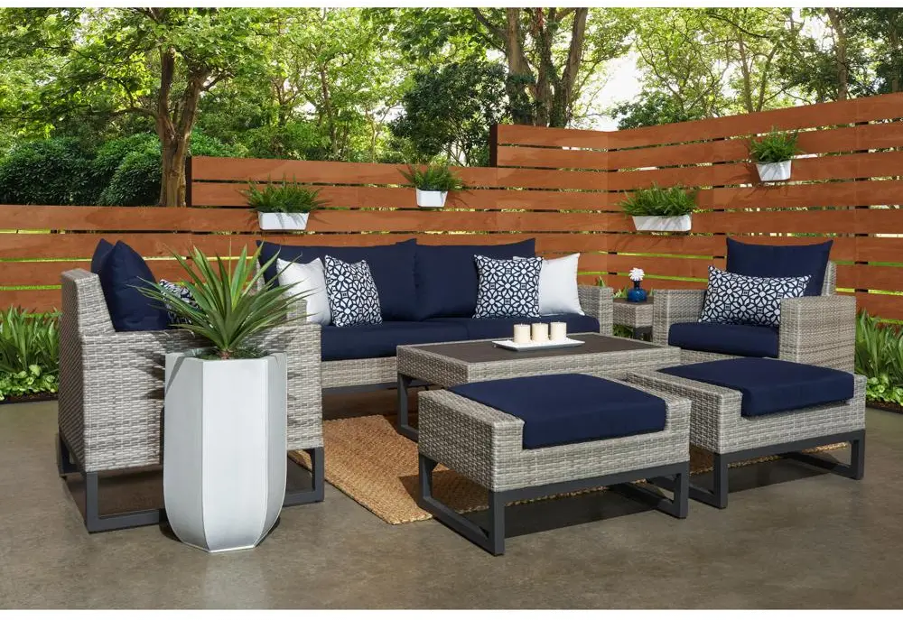 Milo Gray 7 Piece Outdoor Set with Navy Cushions-1
