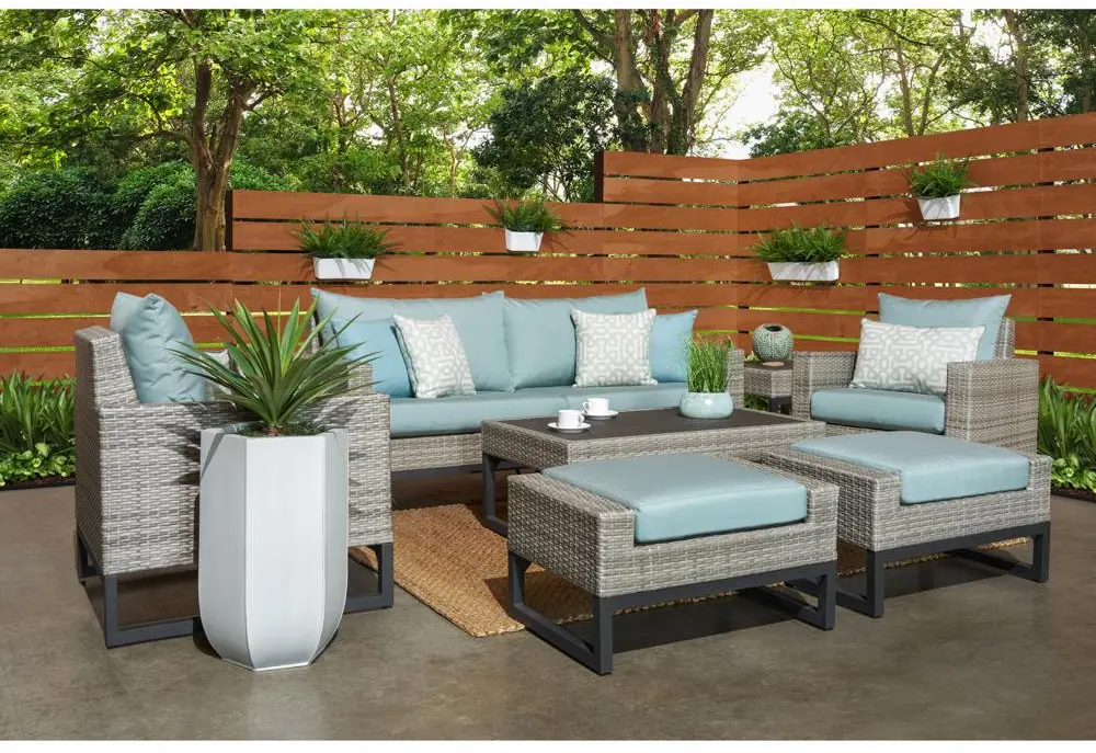 Milo Gray 7 Piece Outdoor Set with Light Blue Cushions-1