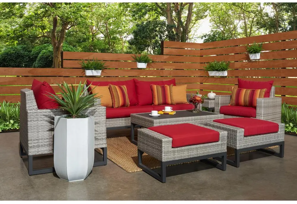 Milo Gray 7 Piece Outdoor Set with Red Cushions-1