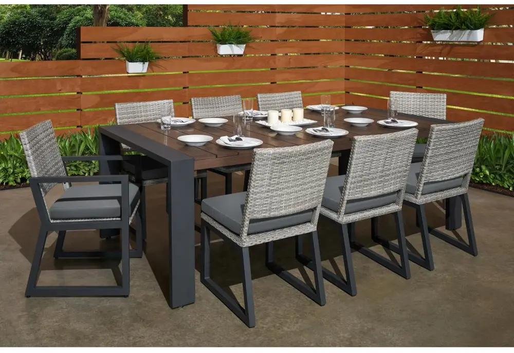 Milo Gray 9 Piece Dining Set with Charcoal Cushions-1