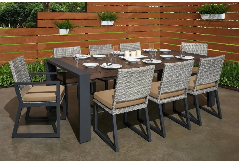 Milo Gray 9 Piece Dining Set with Tan Cushions-1